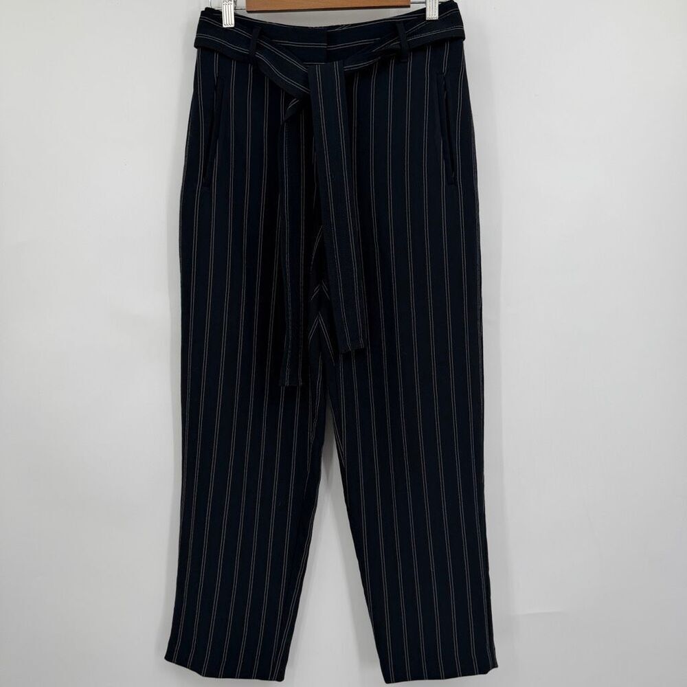 Wilfred Aritzia Pinstripe Tie Waist Pants Women’s Size 6 Black Wide Leg Career T